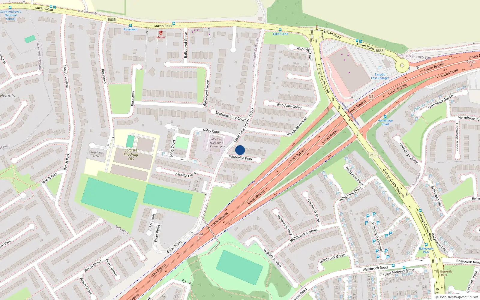 Overhead map showing the location of 3 Woodville Walk, Lucan