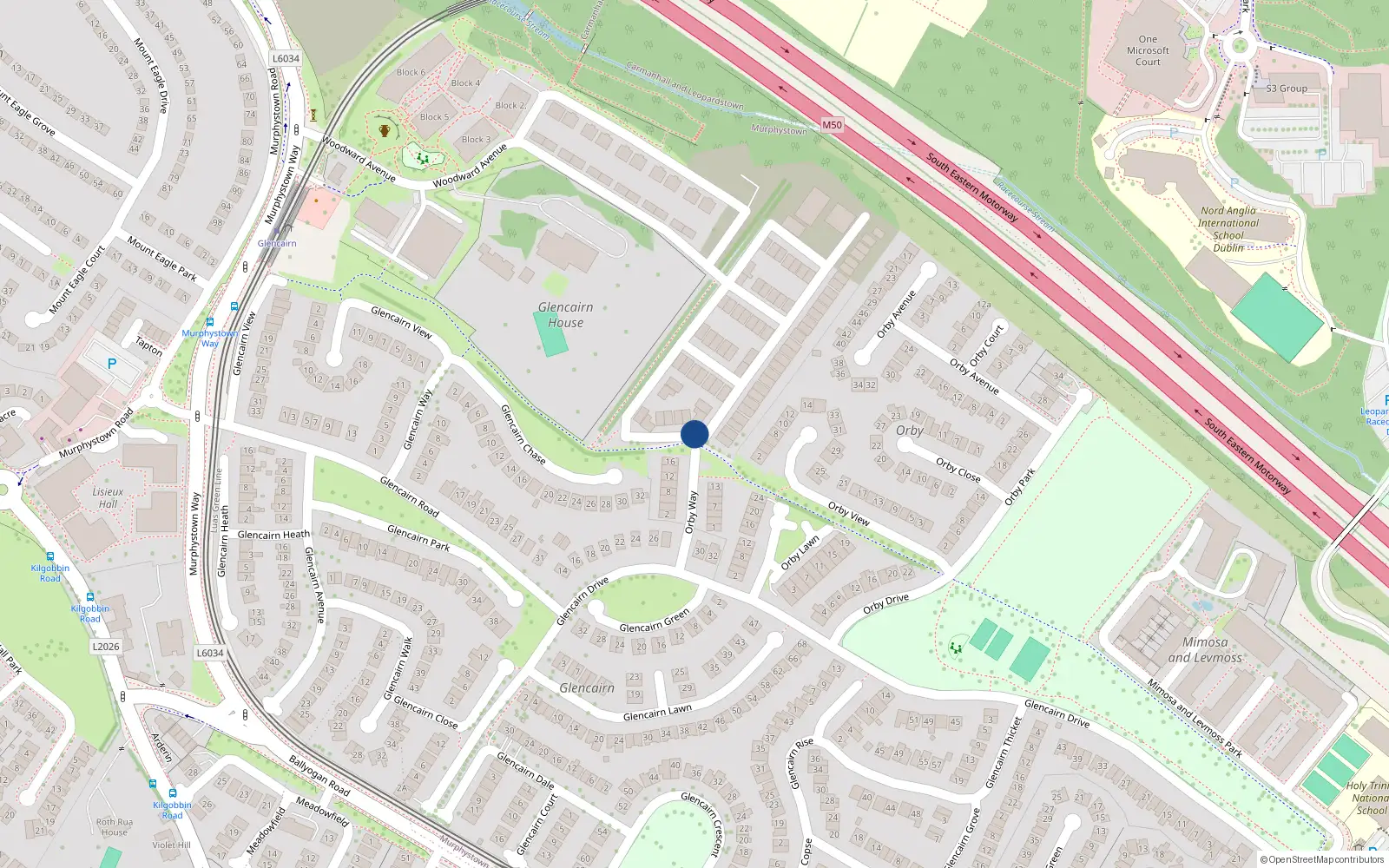 Overhead map showing the location of 3 Woodward Heath, Leopardstown