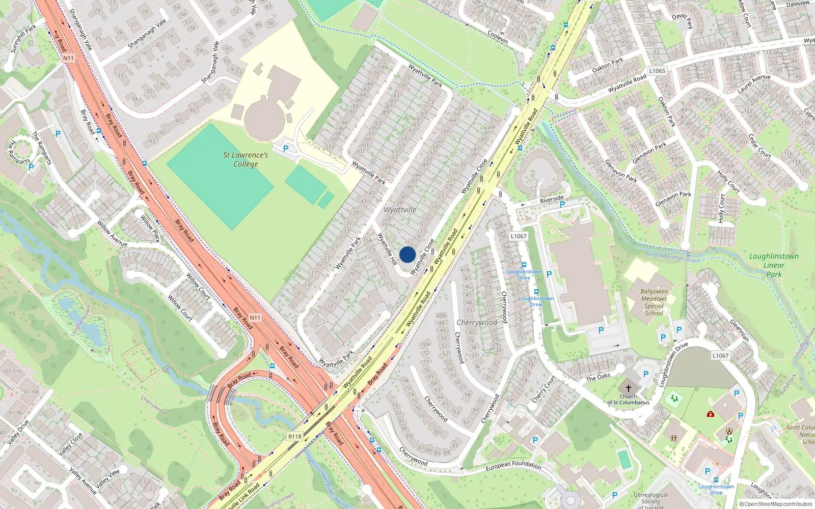 Overhead map showing the location of 3 Wyattville Close, Ballybrack, Dun Laoghaire