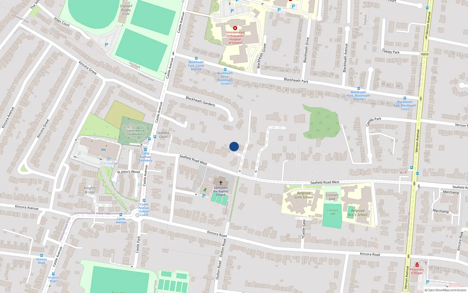 Overhead map showing the location of 3 Yew Lane, 3 Seafield Road West, Dublin 3
