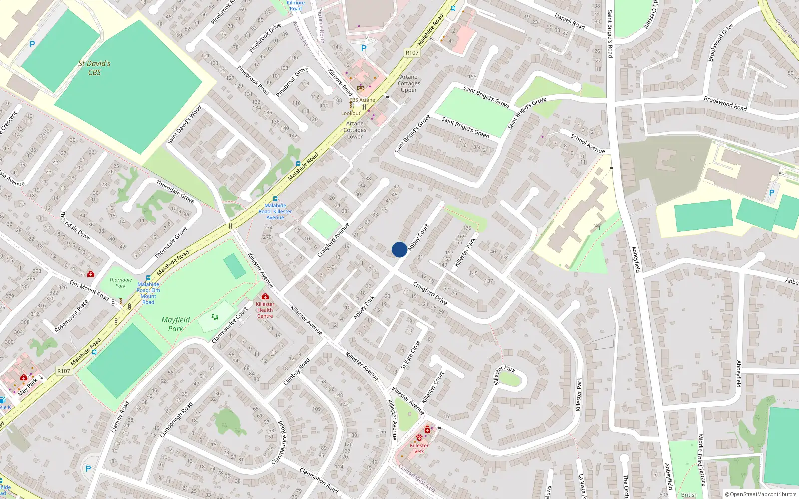 Overhead map showing the location of 30 Abbey Park, Dublin 5