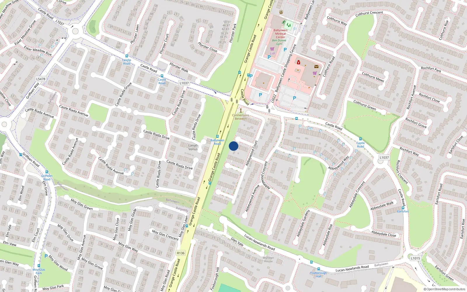 Overhead map showing the location of 30 Abbeywood Court, Lucan, Dublin