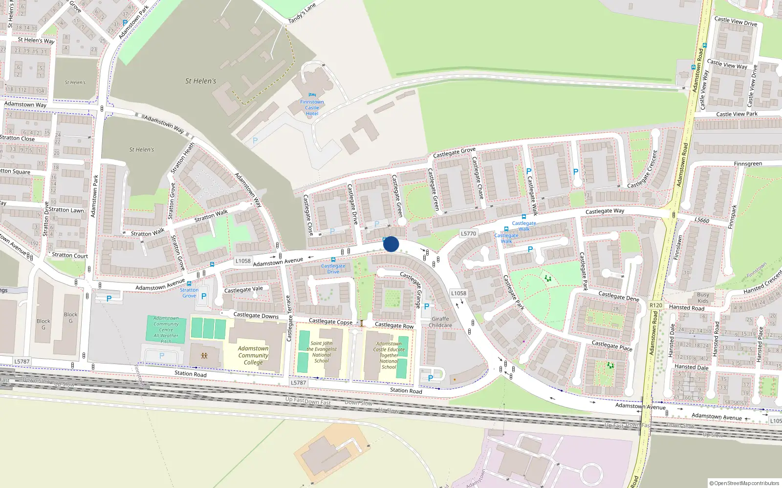 Overhead map showing the location of 30 Adamstown Avenue, Lucan