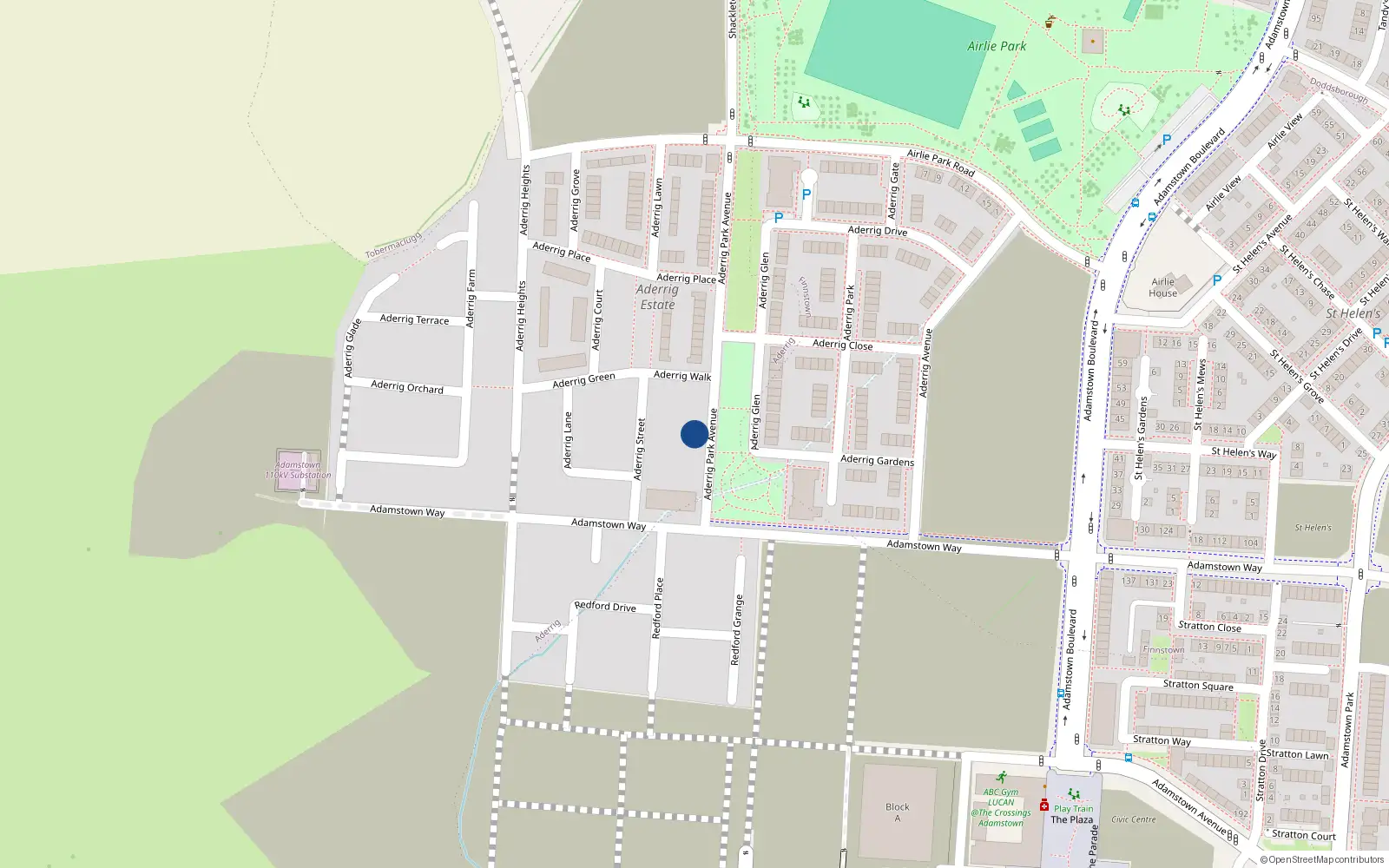 Overhead map showing the location of 30 Aderrig Park Avenue, Lucan