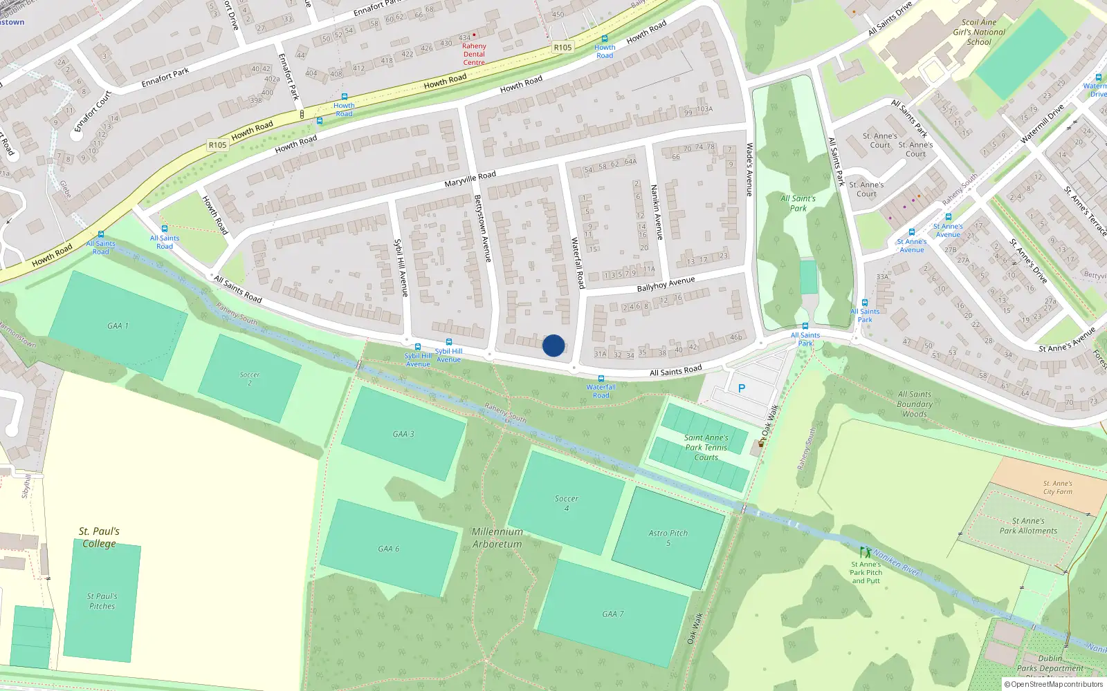 Overhead map showing the location of 30 All Saints Road, Dublin 5