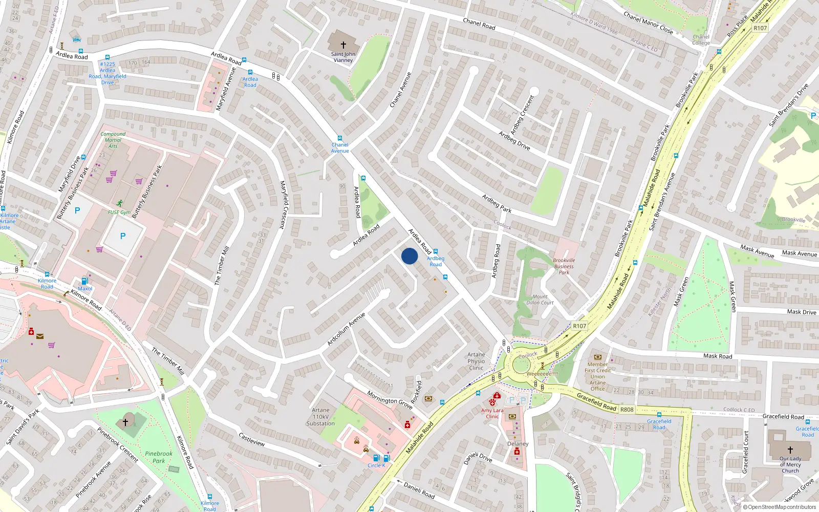 Overhead map showing the location of 30 Ardlea Road, Artane, Dublin 5