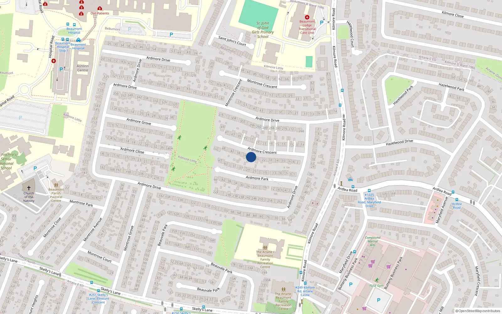 Overhead map showing the location of 30 Ardmore Crescent, Dublin 5