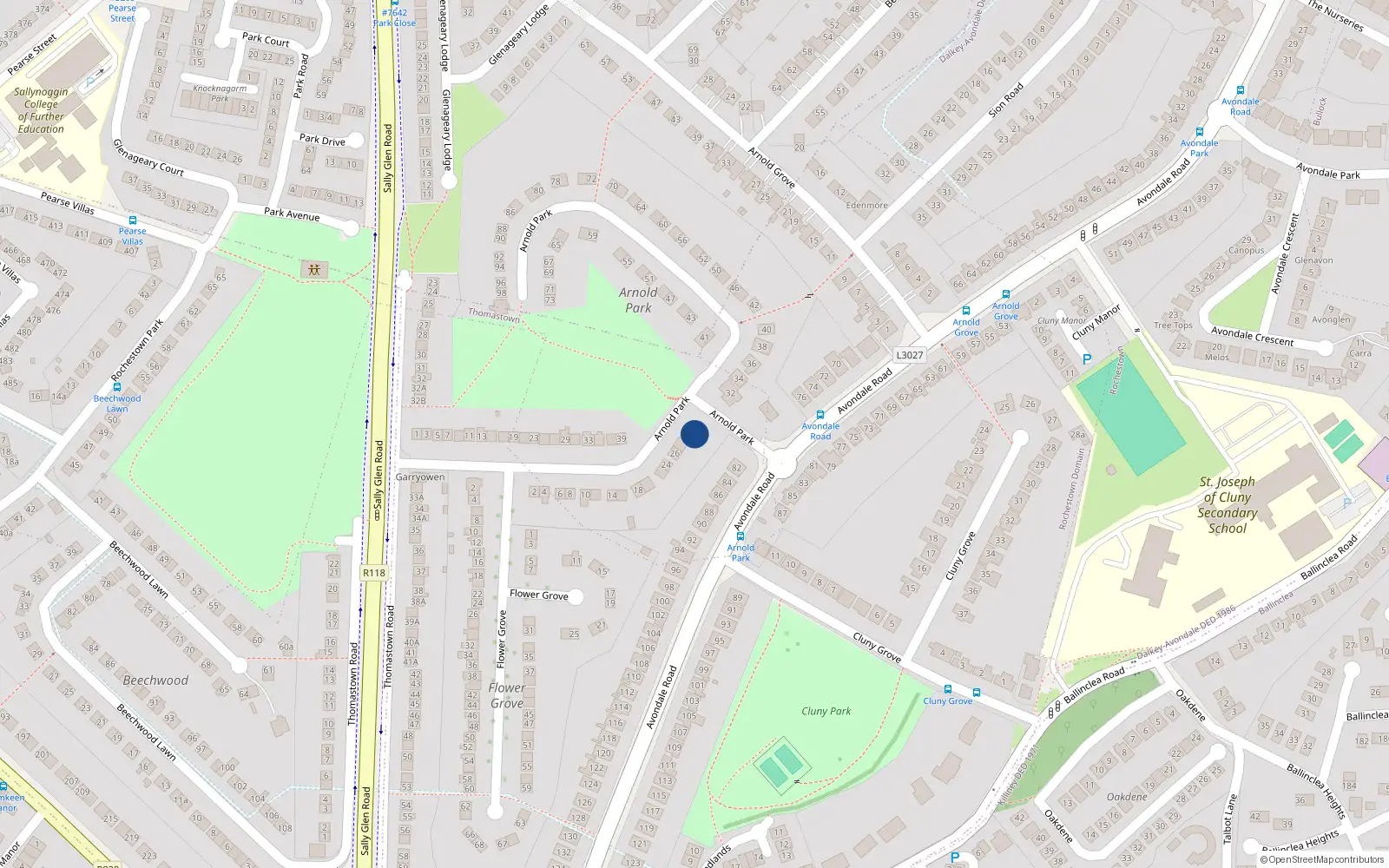 Overhead map showing the location of 30 Arnold Park, Dublin