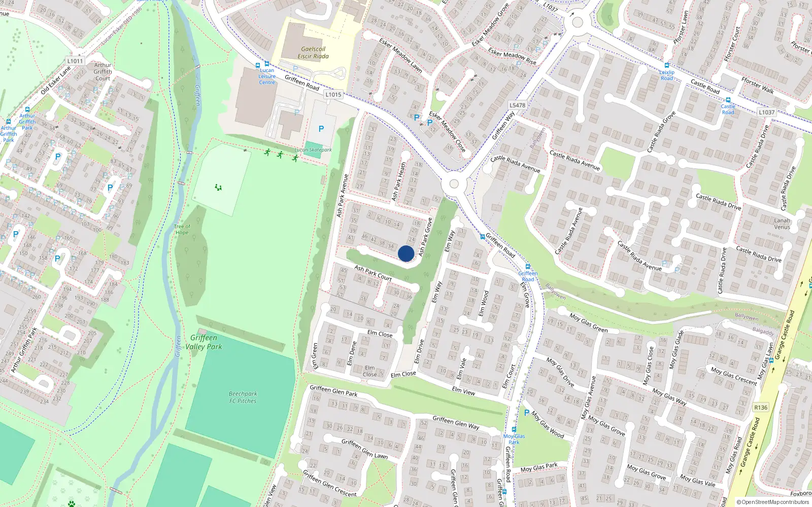 Overhead map showing the location of 30 Ash Park Grove, Lucan
