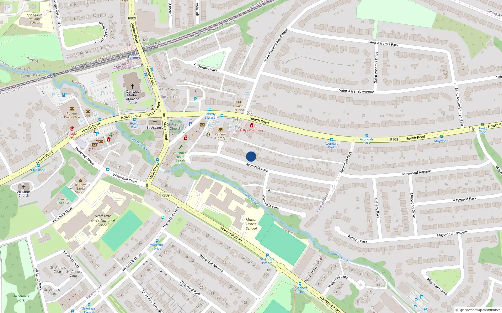 Overhead map showing the location of 30 Avondale Park, Dublin 5