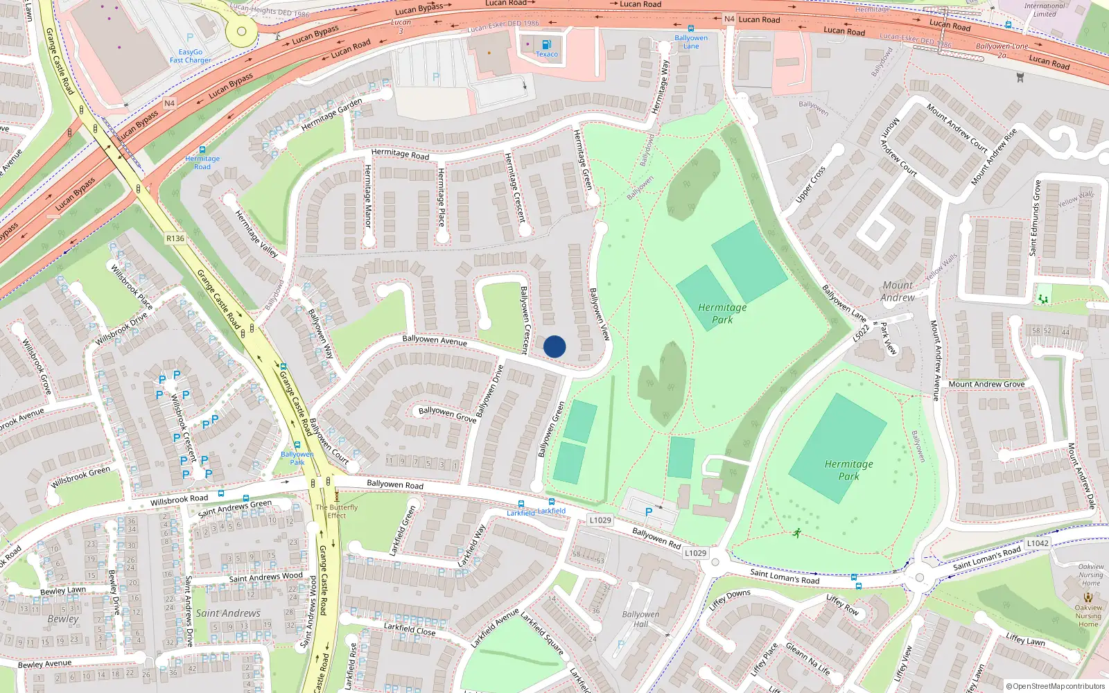 Overhead map showing the location of 30 Ballyowen Avenue, Lucan