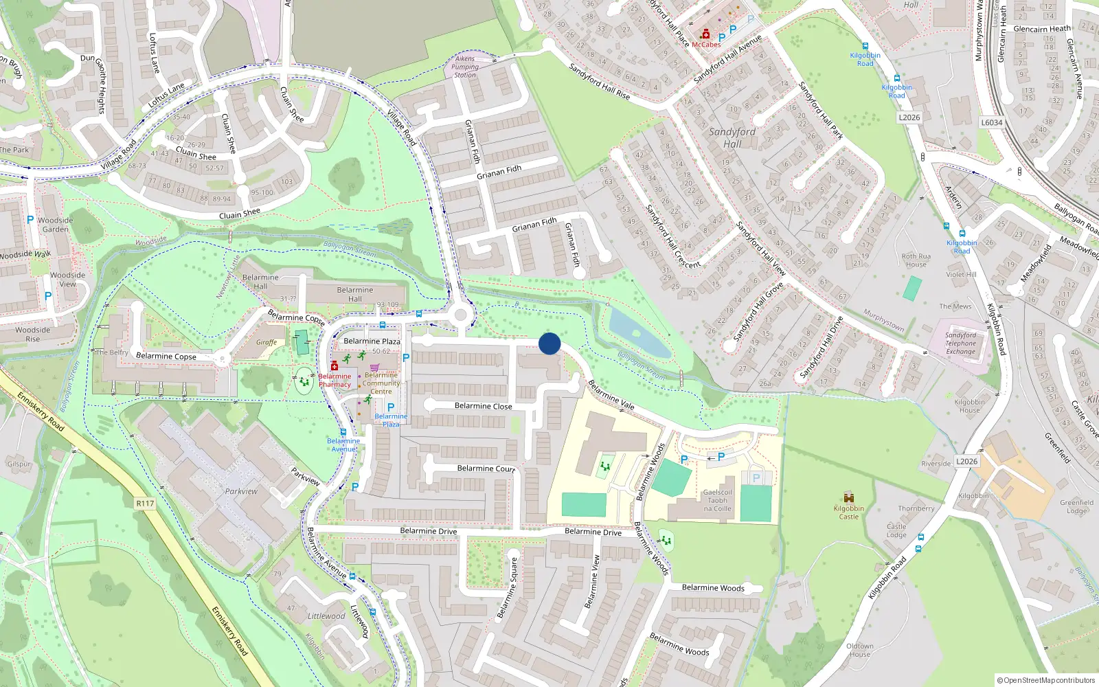 Overhead map showing the location of 30 Belarmine Vale, Dublin
