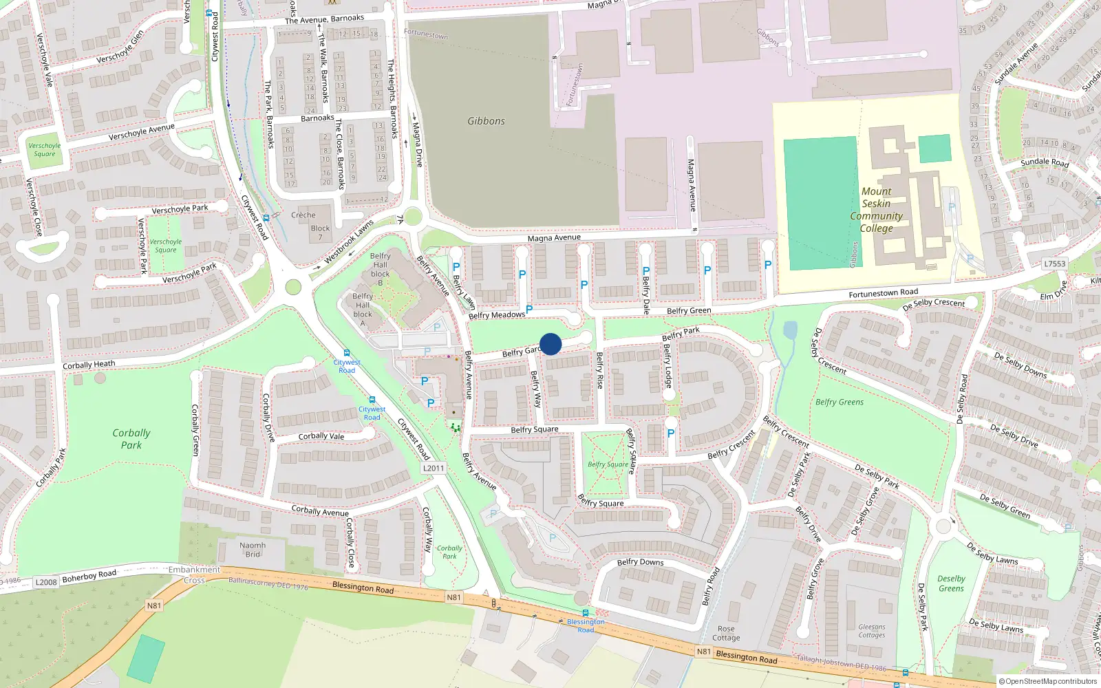 Overhead map showing the location of 30 Belfry Gardens, Saggart