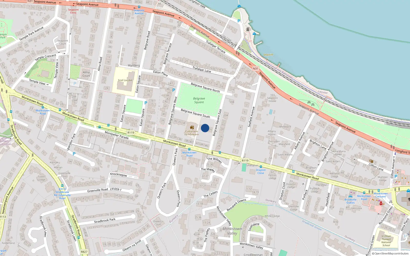 Overhead map showing the location of 30 Belgrave Square South, Blackrock