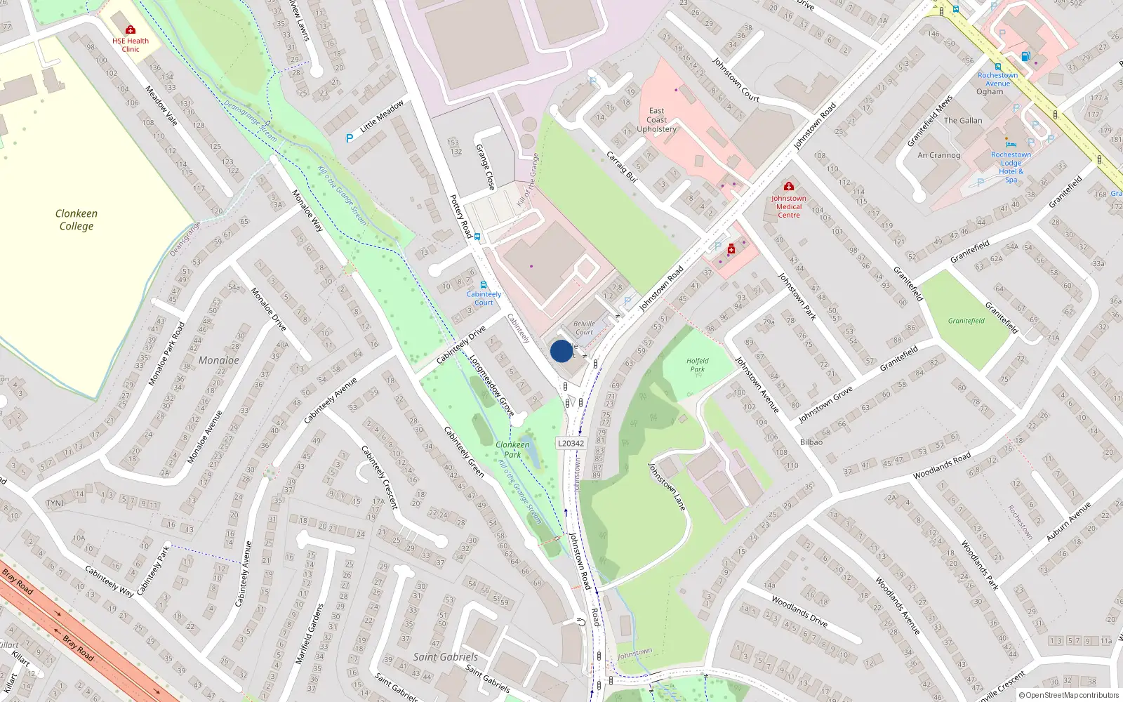 Overhead map showing the location of 30 Belville Court, Johnstown Road, Dun Laoghaire