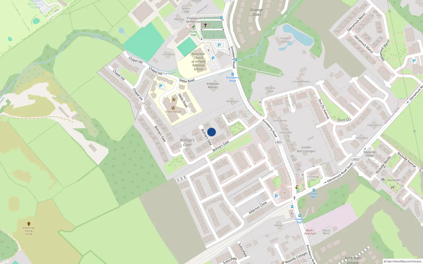 Overhead map showing the location of 30 Bishops Gate, Dublin 18