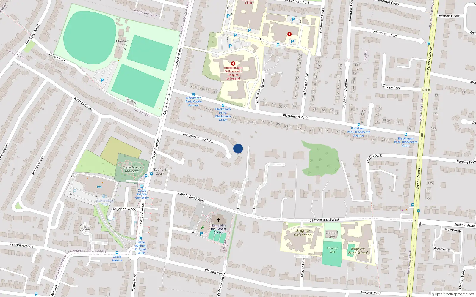 Overhead map showing the location of 30 Blackheath Gardens, Dublin 3