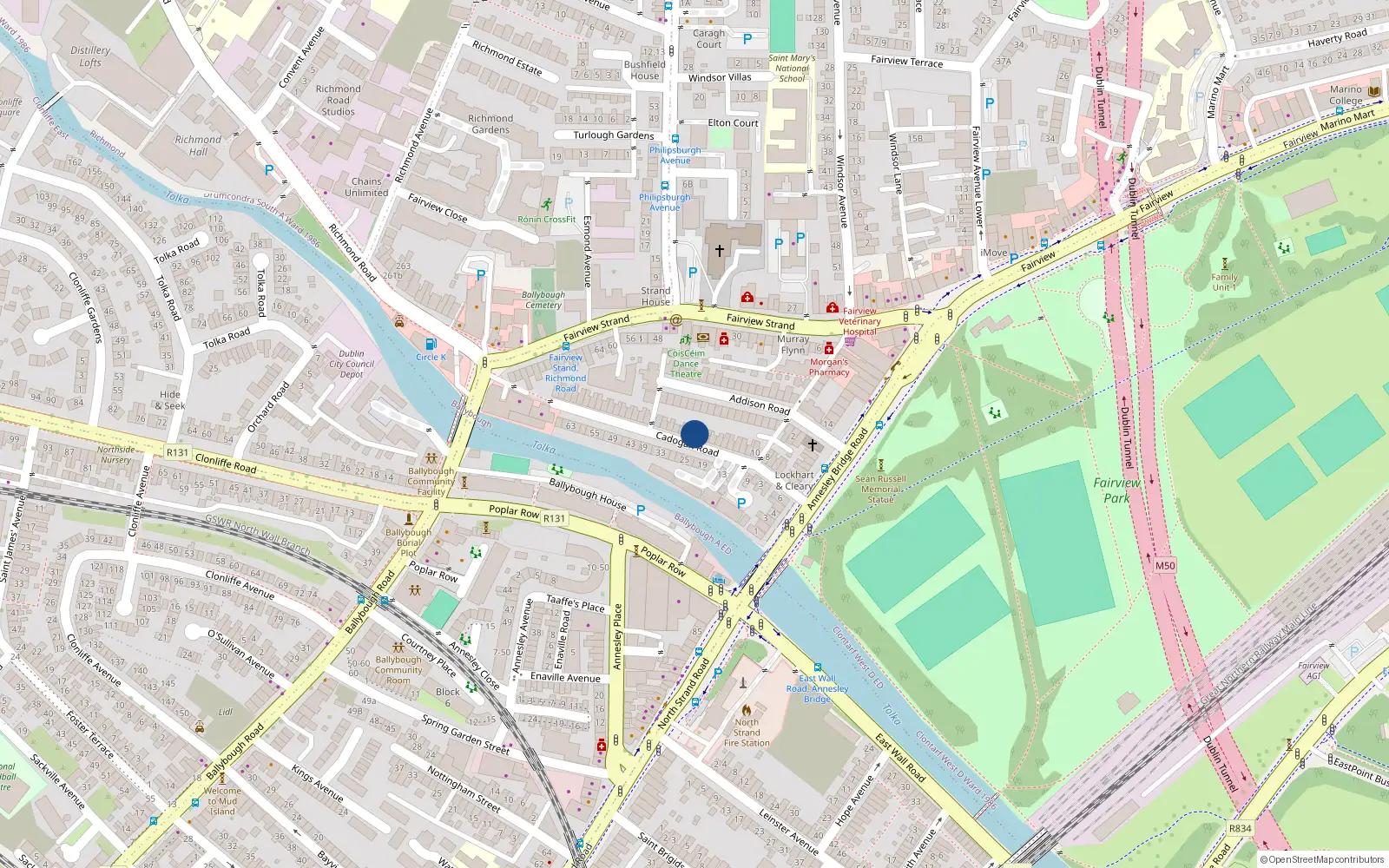 Overhead map showing the location of 30 Cadogan Road, Dublin 3