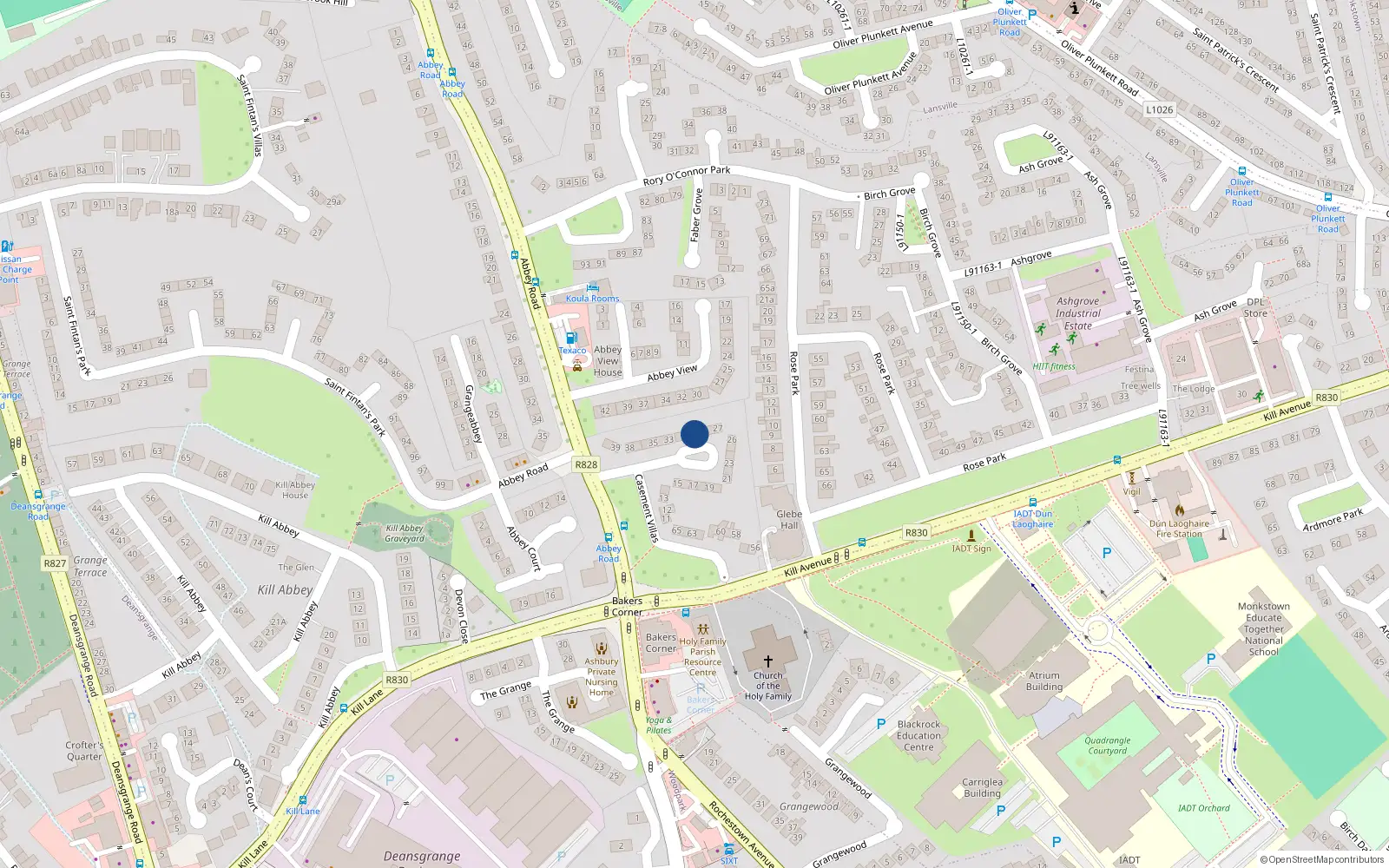 Overhead map showing the location of 30 Casement Villas, Kill Avenue, Dun Laoghaire