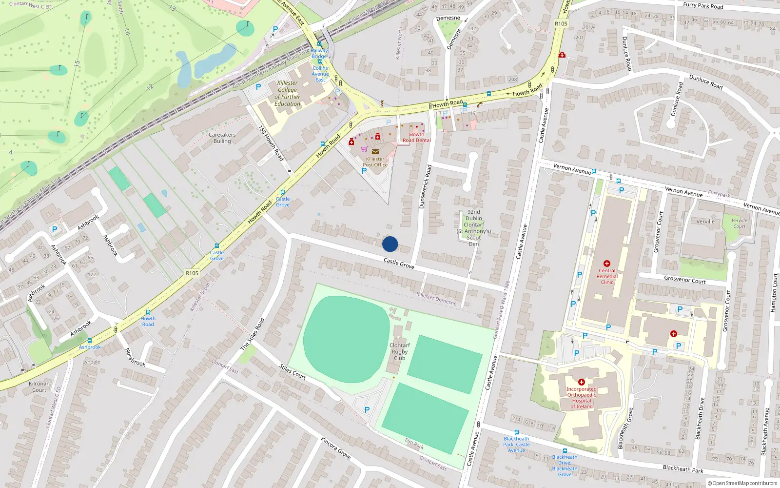 Overhead map showing the location of 30 Castle Grove, Dublin 3