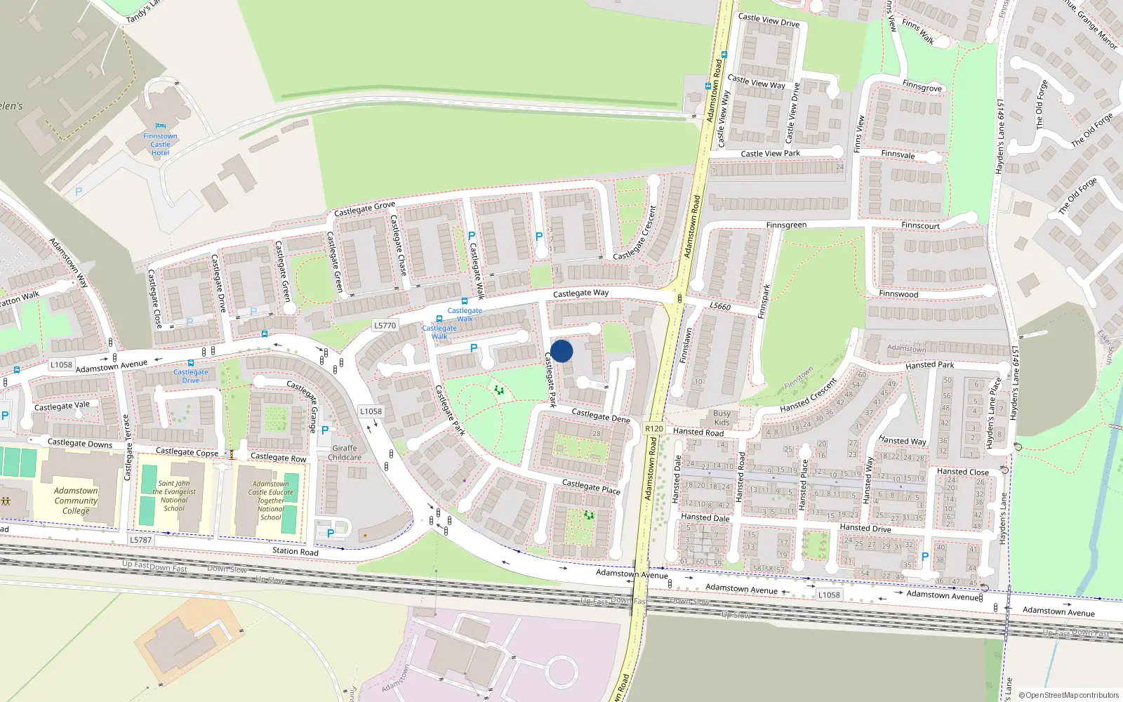 Overhead map showing the location of 30 Castlegate Park, Lucan