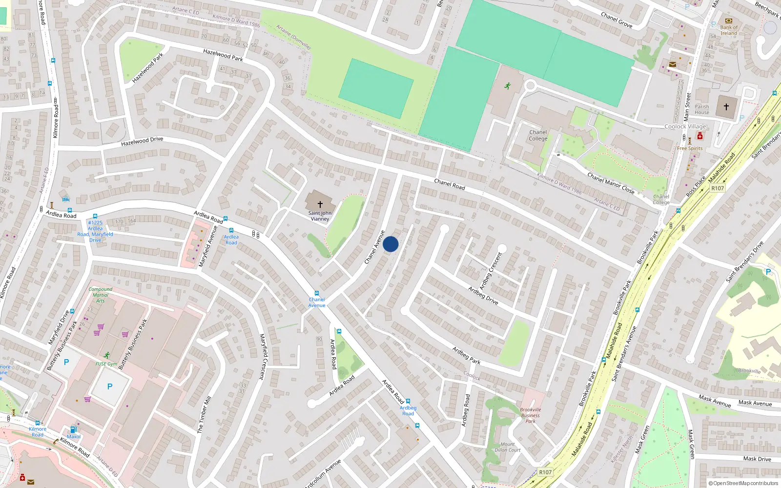 Overhead map showing the location of 30 Chanel Avenue, Artane, Dublin 5