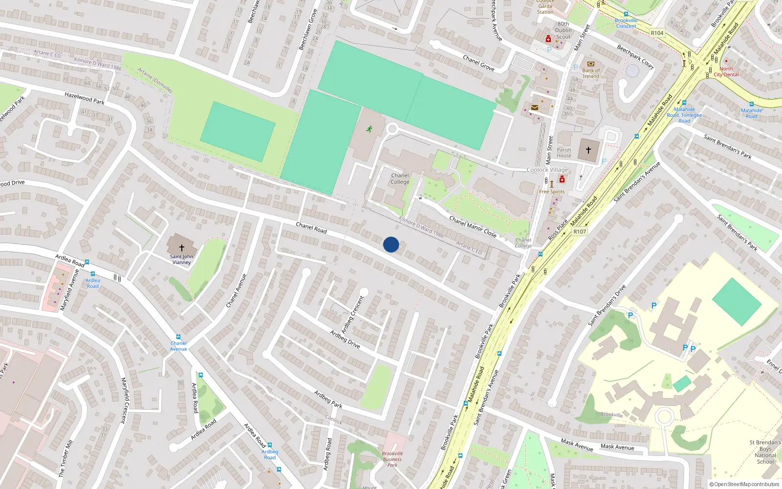 Overhead map showing the location of 30 Chanel Road, Dublin 5