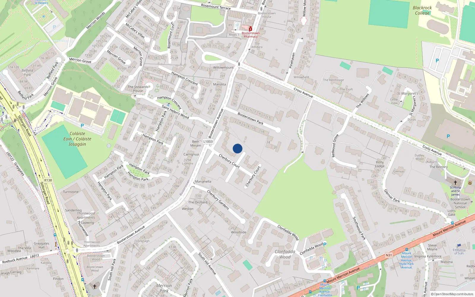 Overhead map showing the location of 30 Cherbury Court, Blackrock