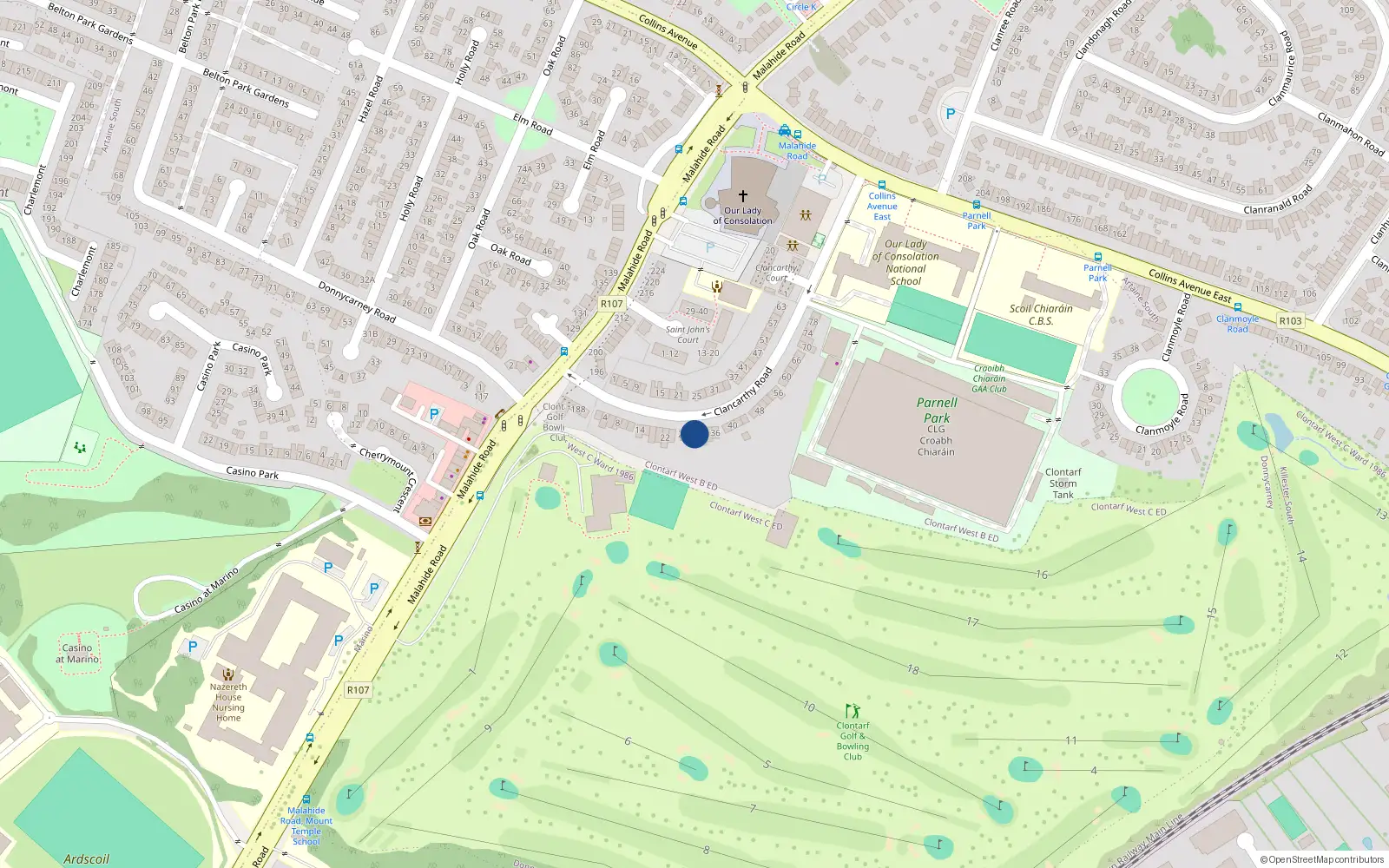 Overhead map showing the location of 30 Clancarthy Road, Donnycarney, Dublin 5