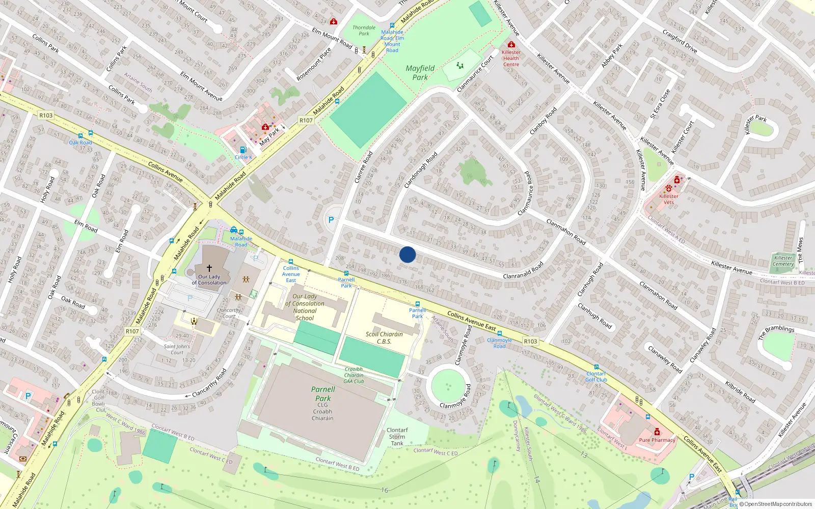 Overhead map showing the location of 30 Clanranald Road, Donnycarney Dublin 5, Dublin