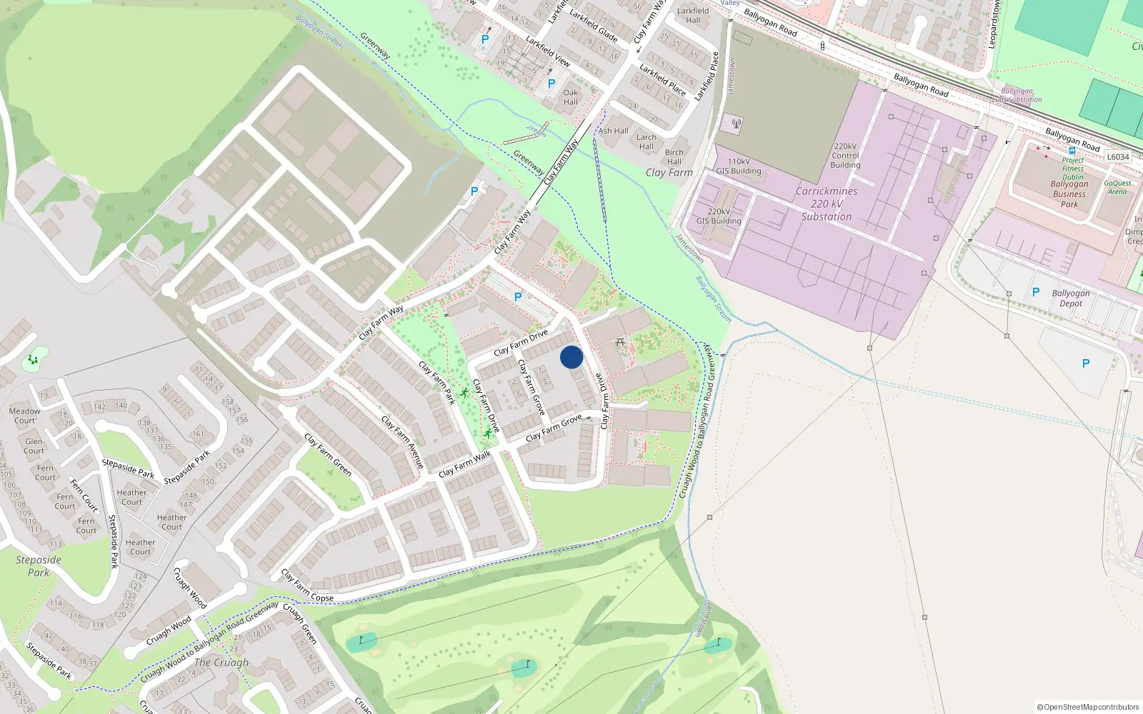 Overhead map showing the location of 30 Clay Farm Drive, Kilgobbin