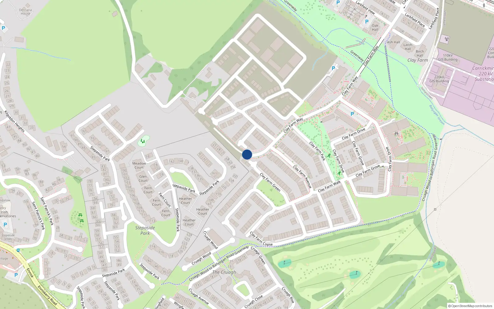 Overhead map showing the location of 30 Clay Farm Green, Kilgobbin