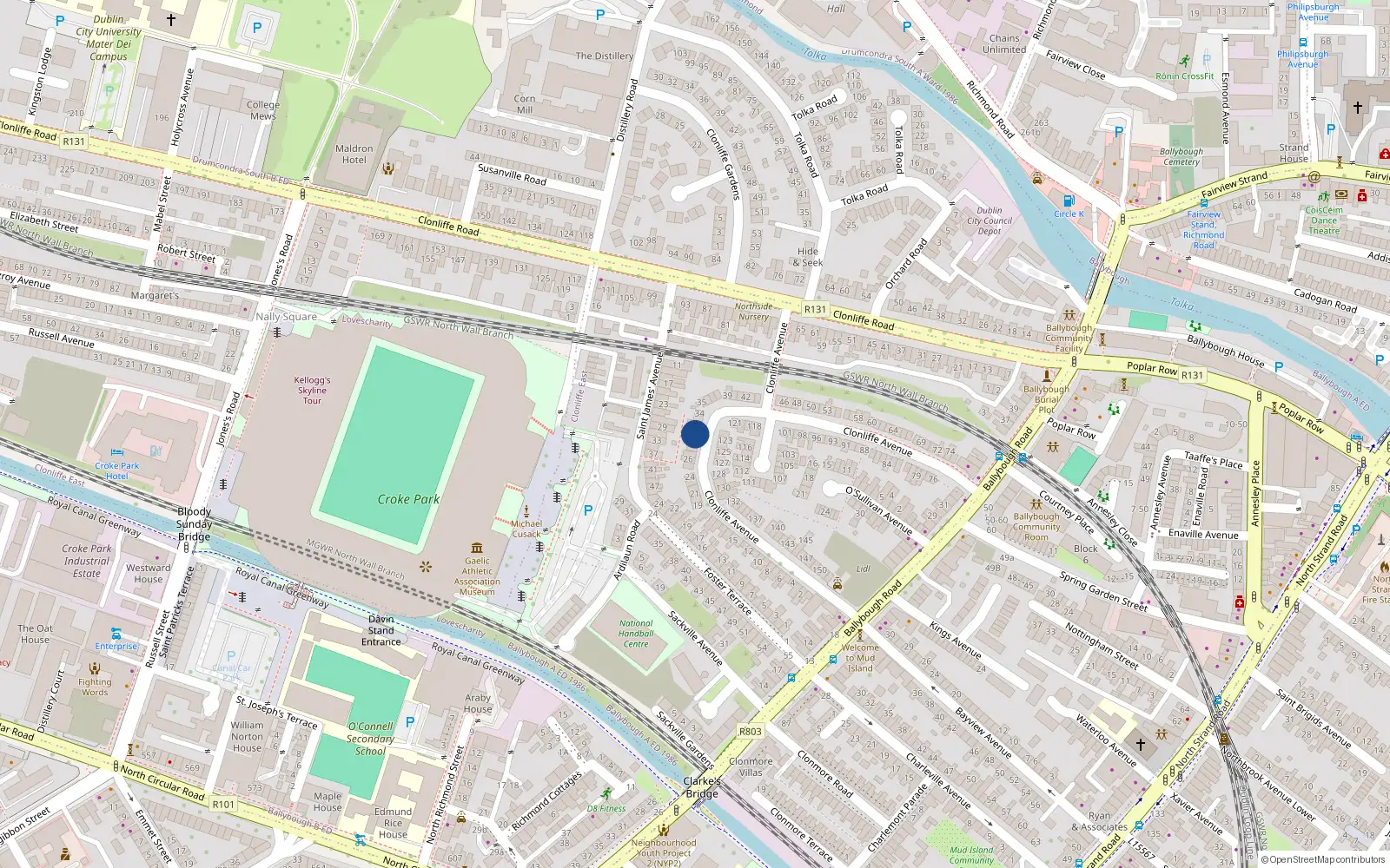 Overhead map showing the location of 30 Clonliffe Avenue, Ballybough, Dublin 3
