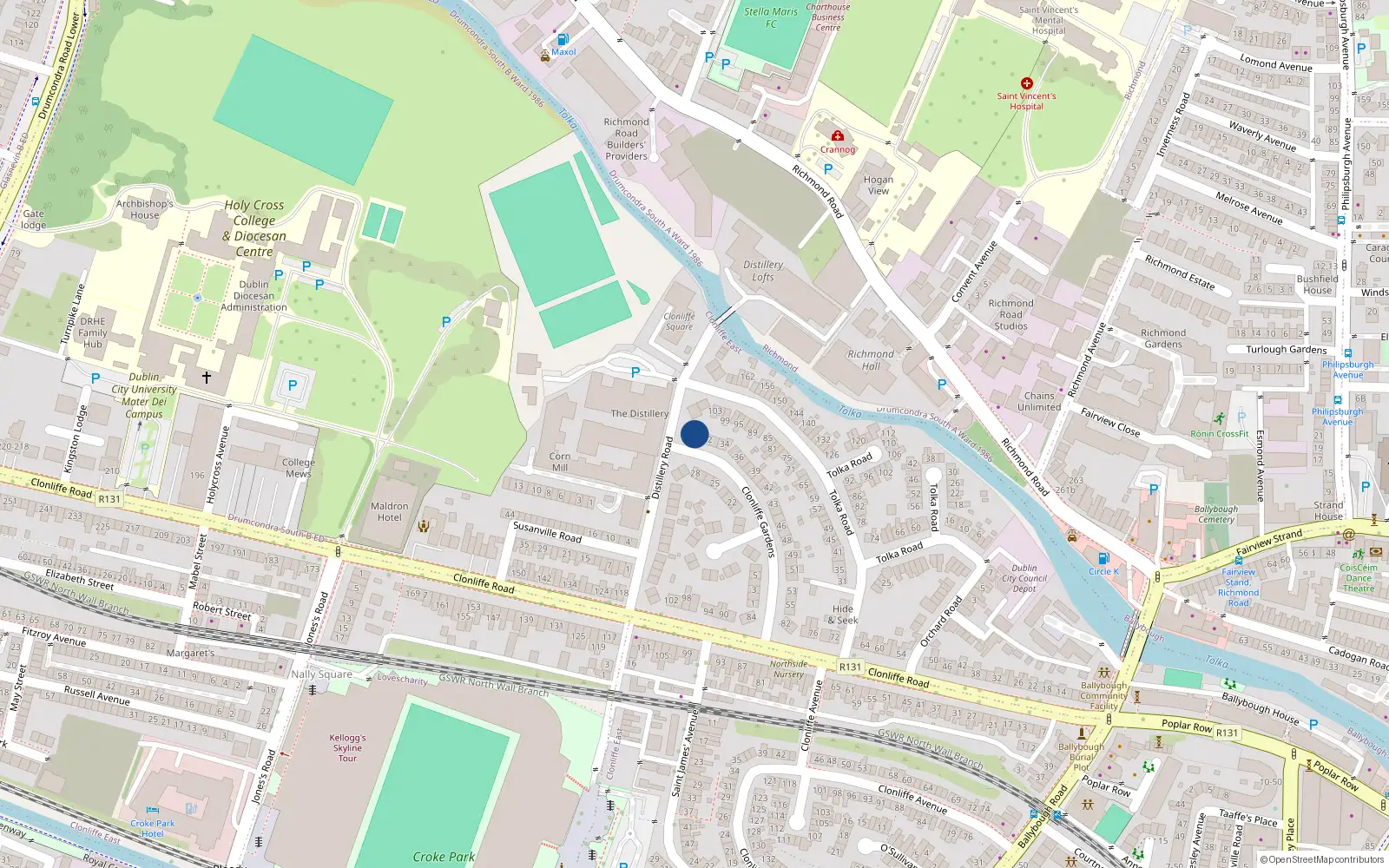 Overhead map showing the location of 30 Clonliffe Gardens, Dublin 3
