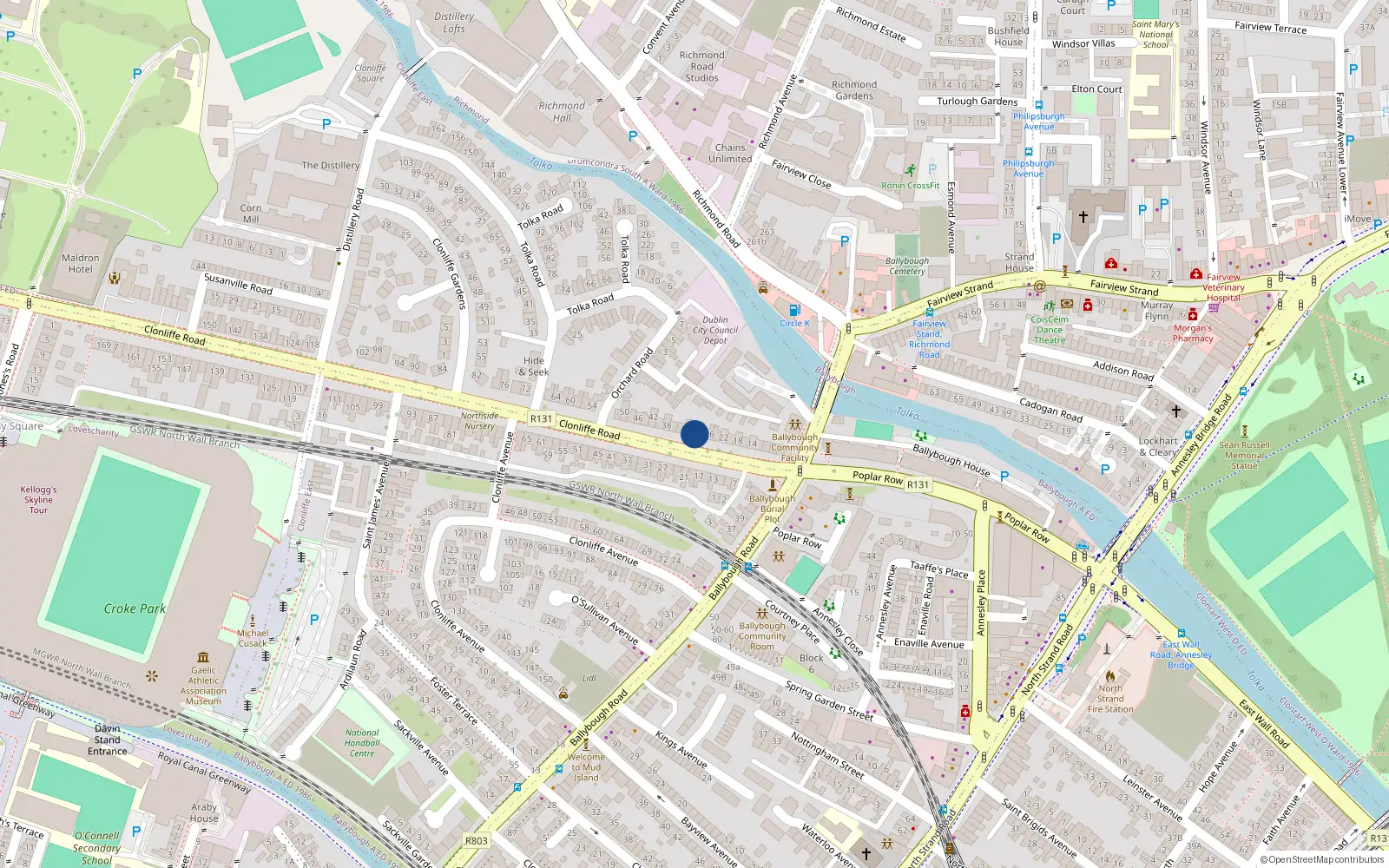 Overhead map showing the location of 30 Clonliffe Road, Dublin 3, Dublin