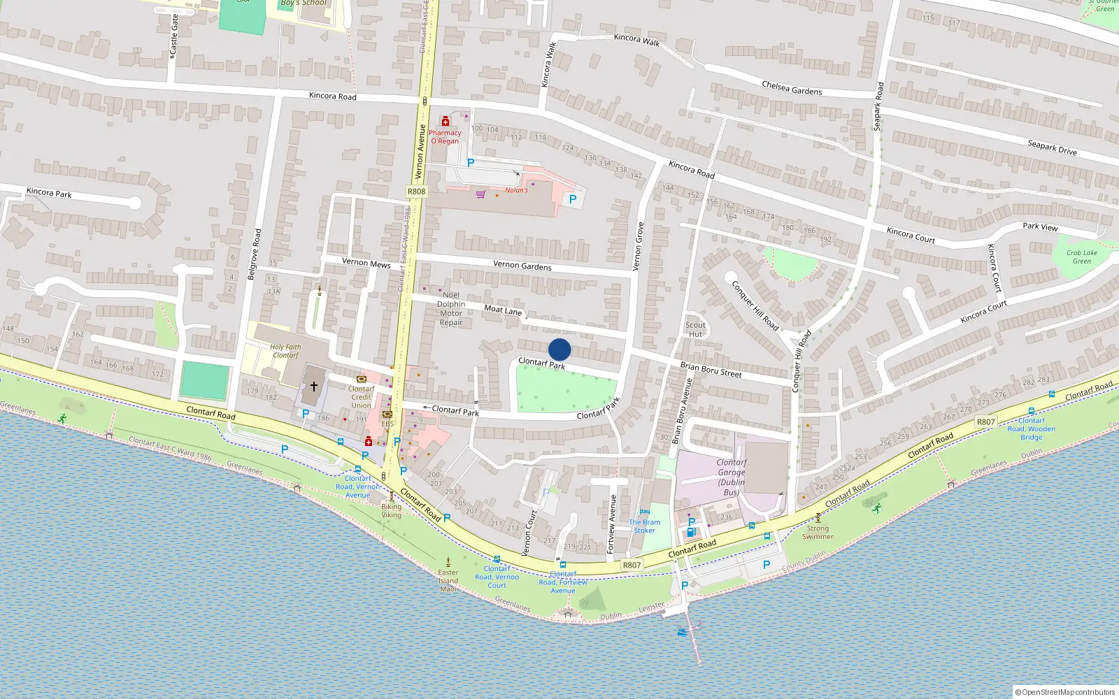 Overhead map showing the location of 30 Clontarf Park, Dublin 3