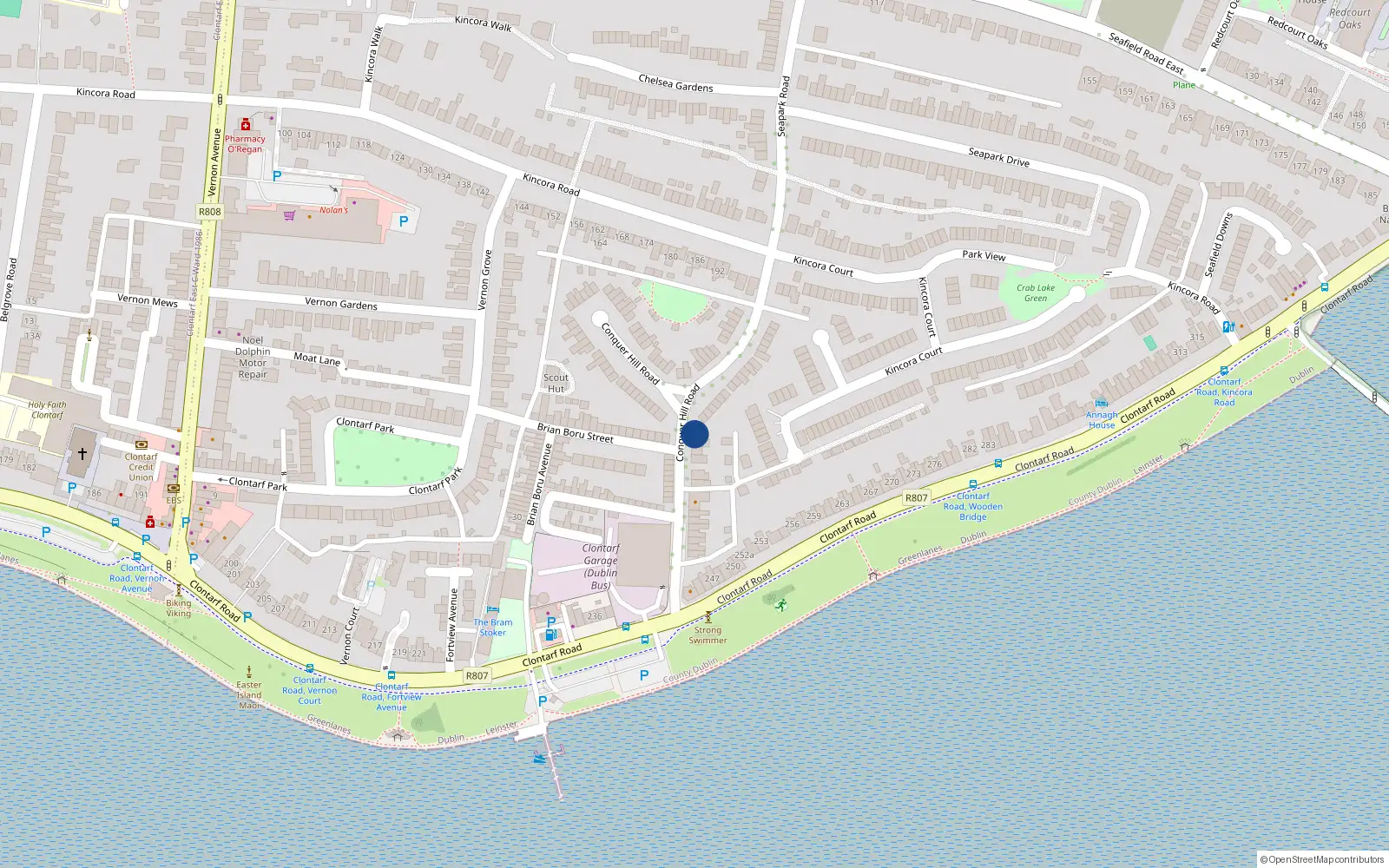 Overhead map showing the location of 30 Conquer Hill, Clontarf, Dublin 3