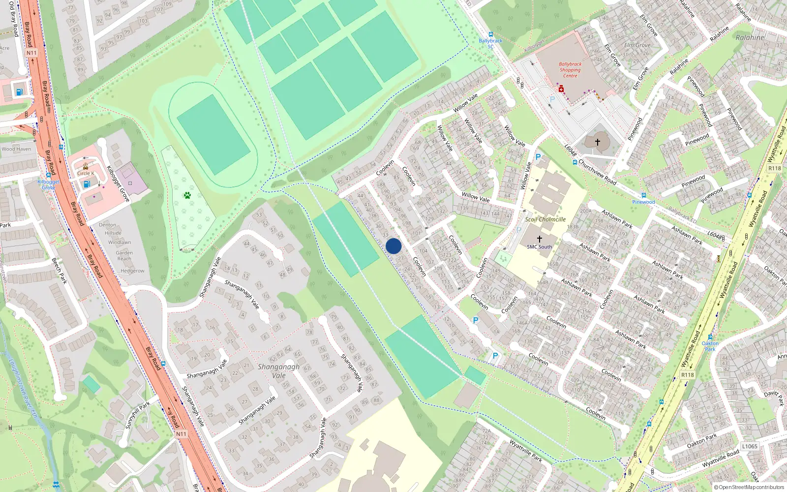Overhead map showing the location of 30 Coolevin, Ballybrack