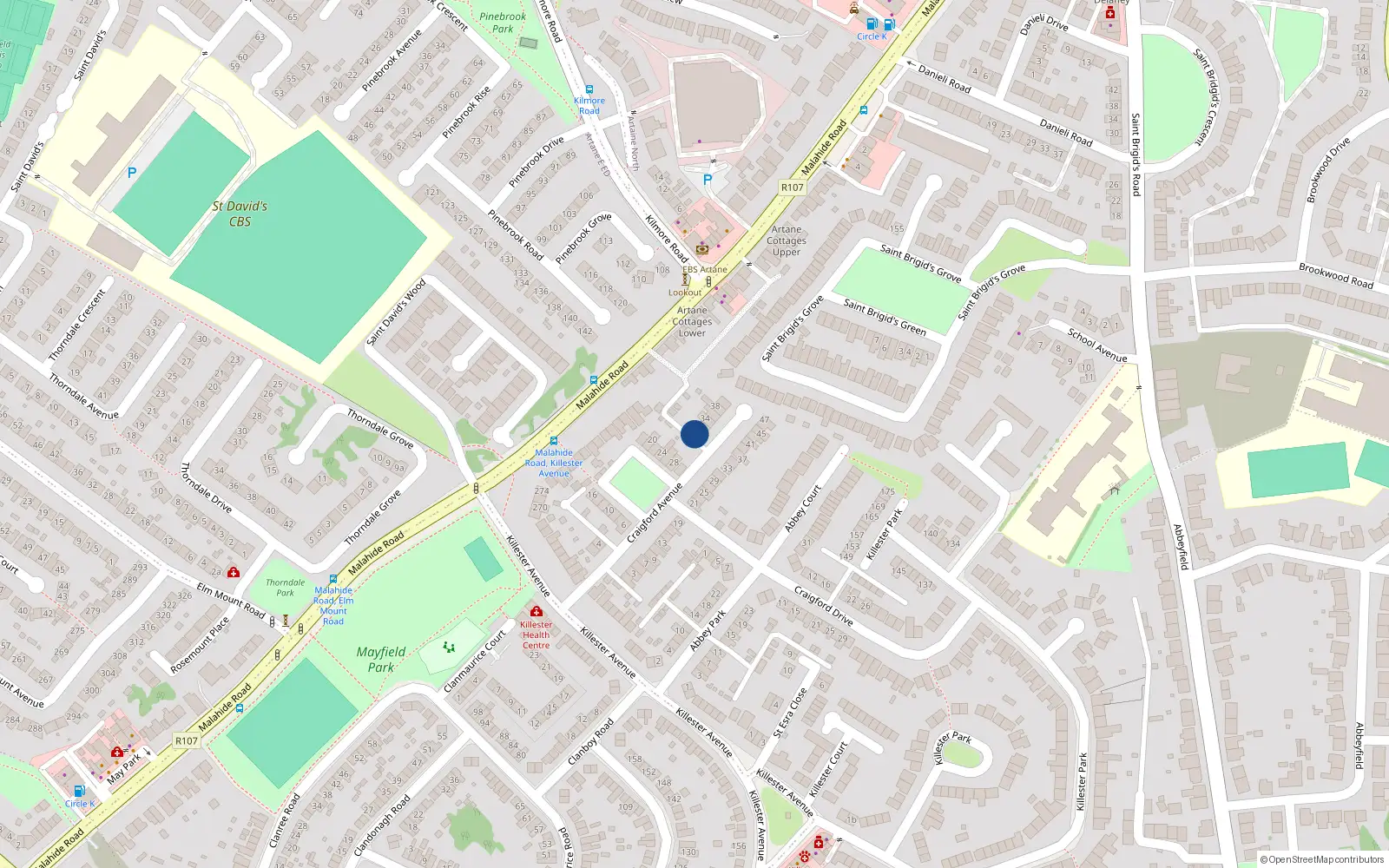 Overhead map showing the location of 30 Craigford Avenue, Artane Dublin 5, Dublin