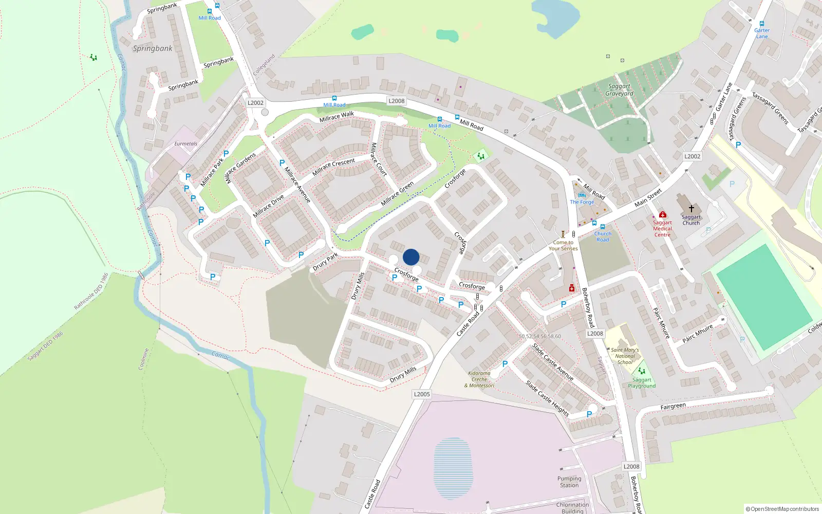 Overhead map showing the location of 30 Crossforge, Saggart