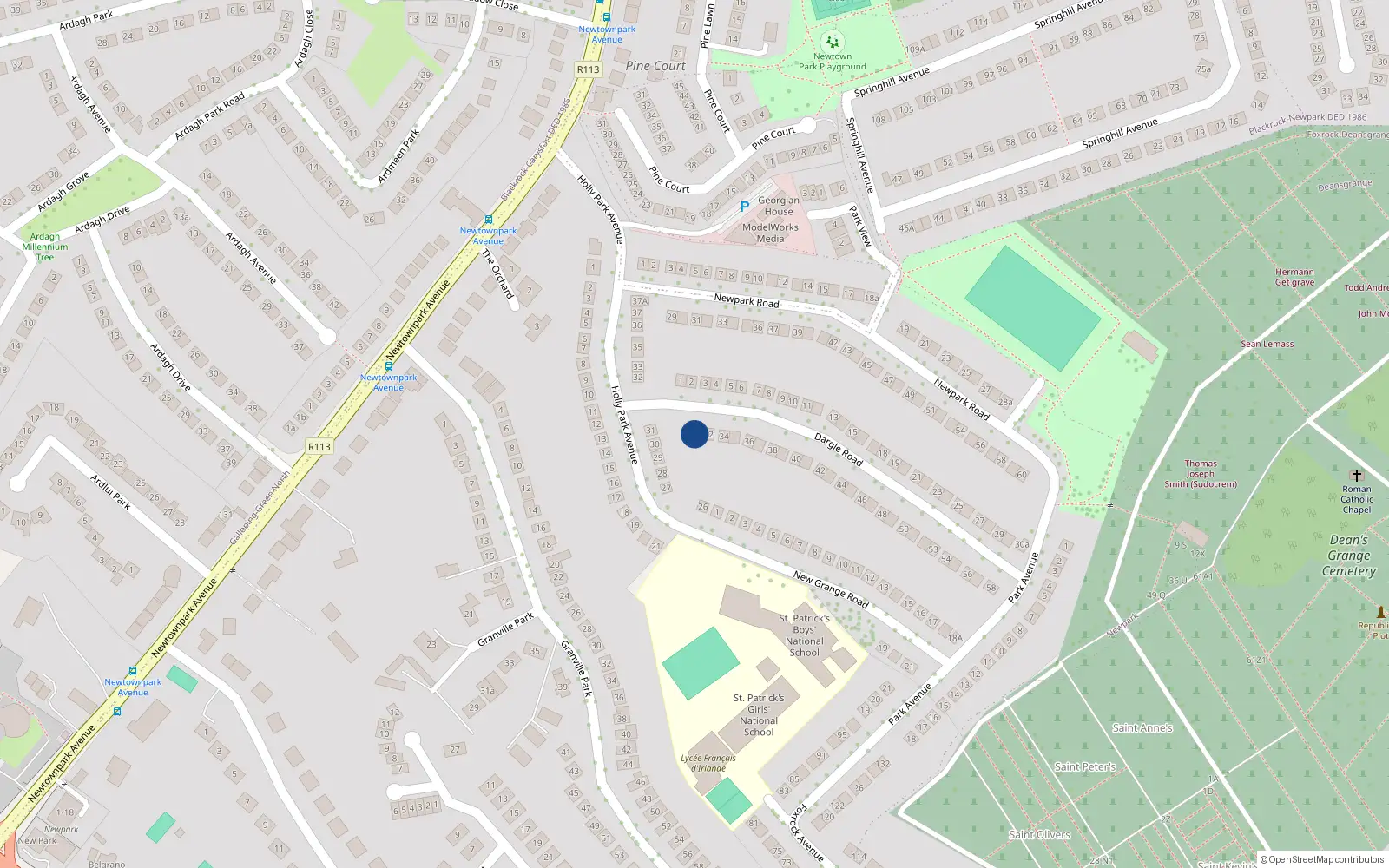 Overhead map showing the location of 30 Dargle Road, Blackrock