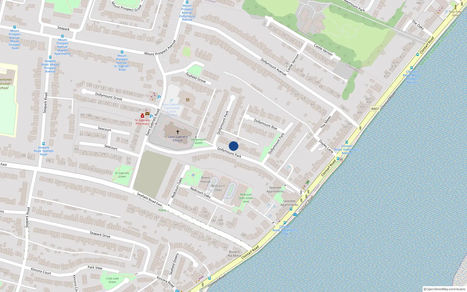Overhead map showing the location of 30 Dollymount Park, Clontarf, Dublin 3