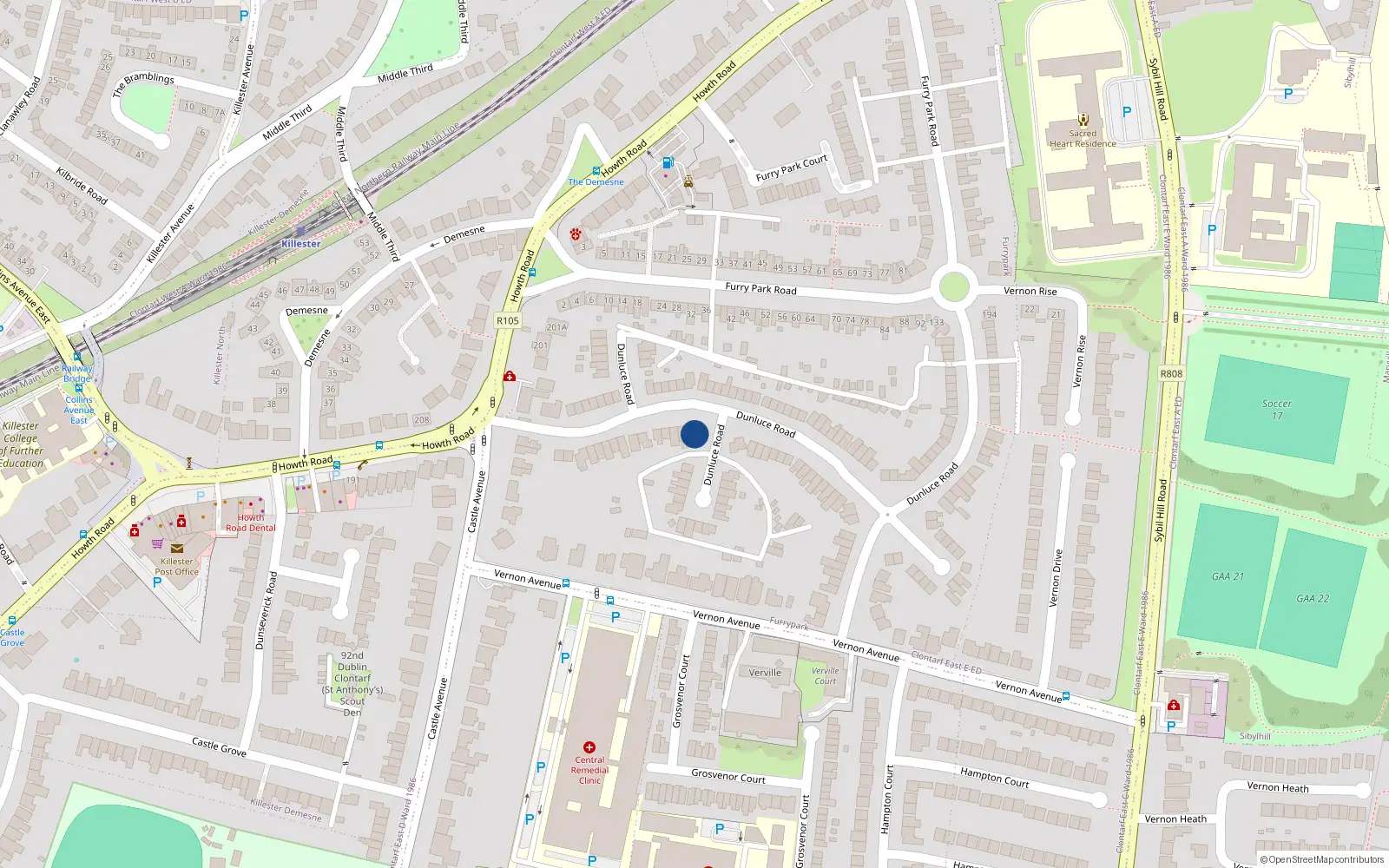 Overhead map showing the location of 30 Dunluce Road, Dublin 3