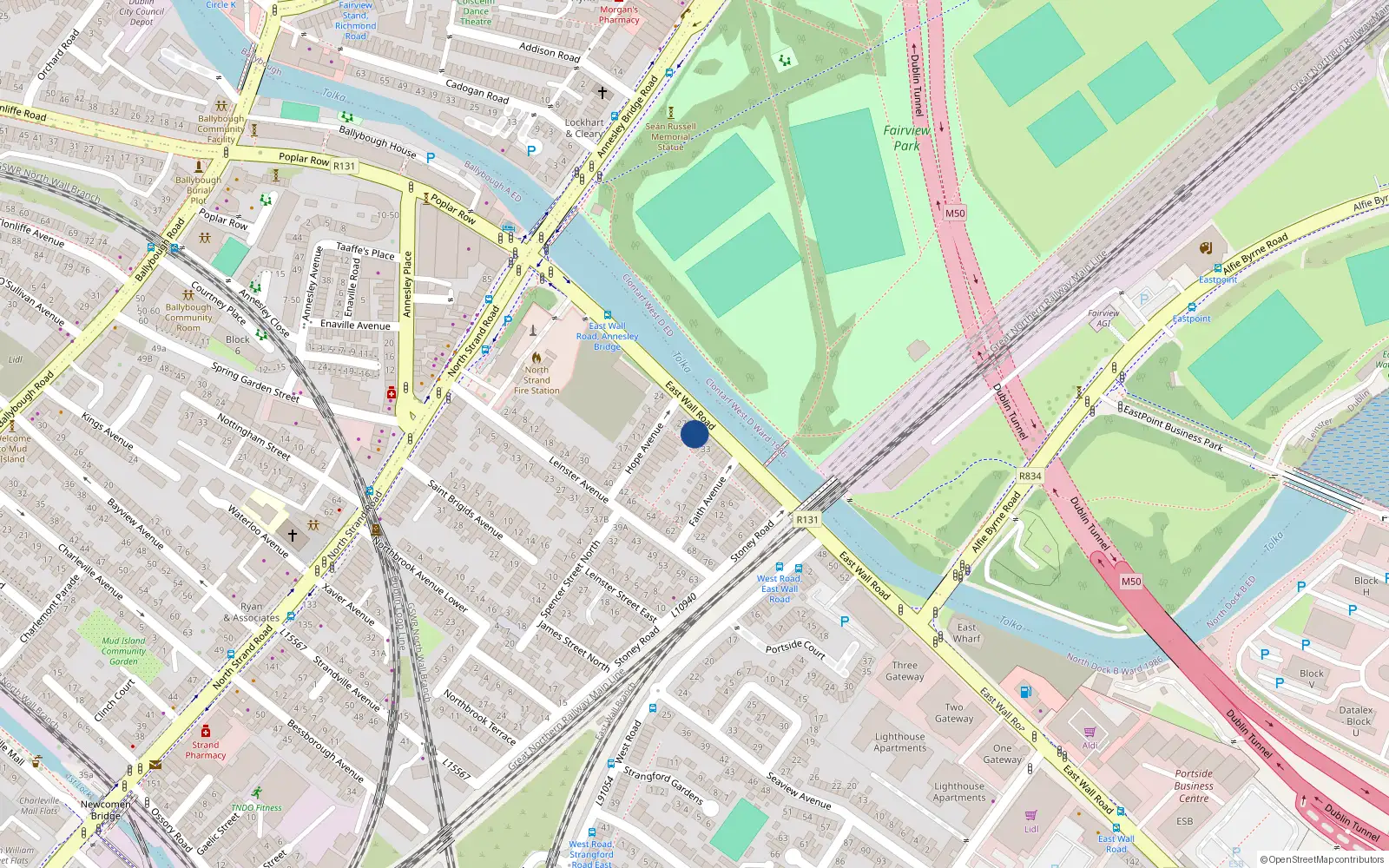 Overhead map showing the location of 30 Eastwall Road East Wall, Dublin 3, Dublin