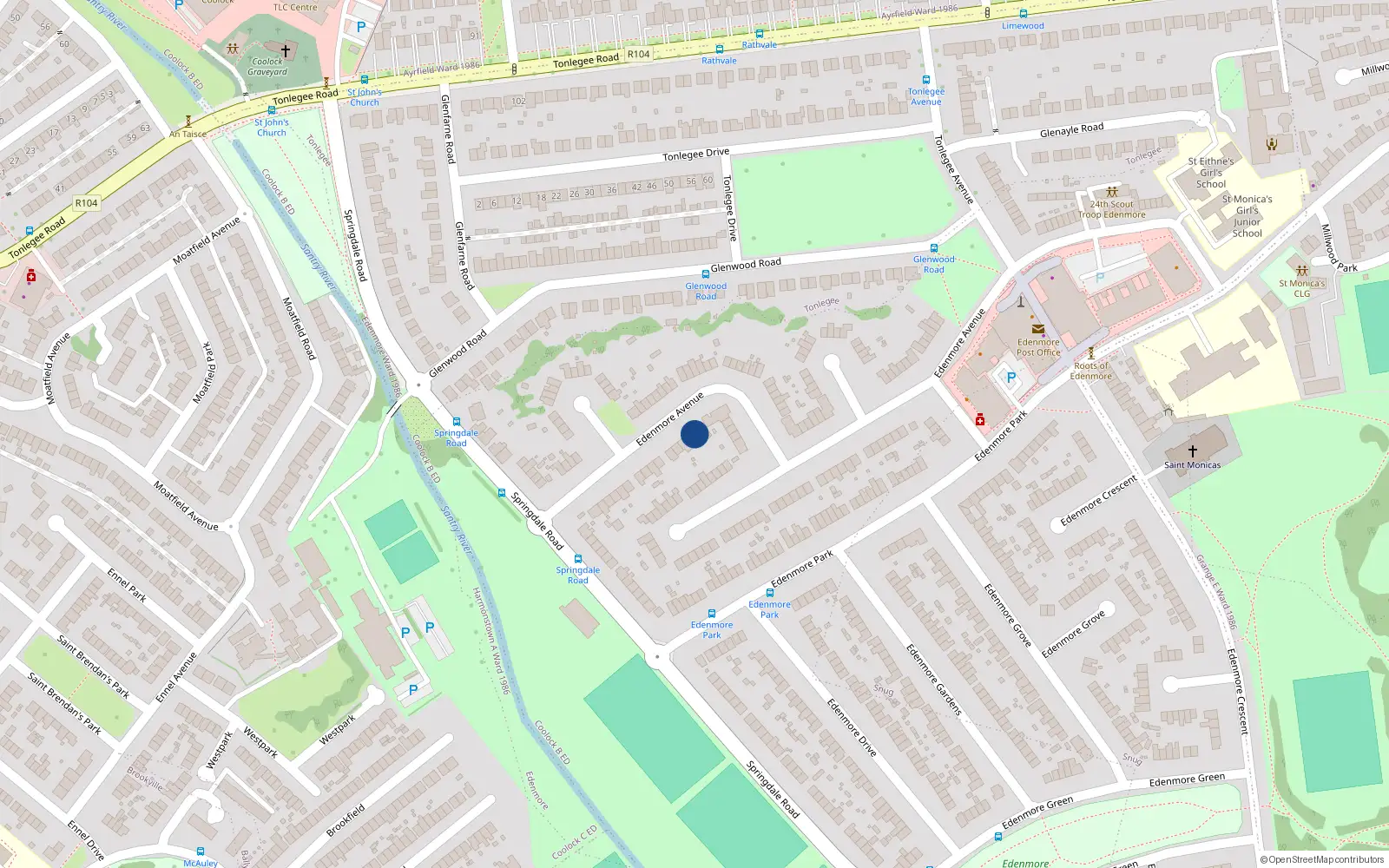 Overhead map showing the location of 30 Edenmore Avenue, Raheny, Dublin 5