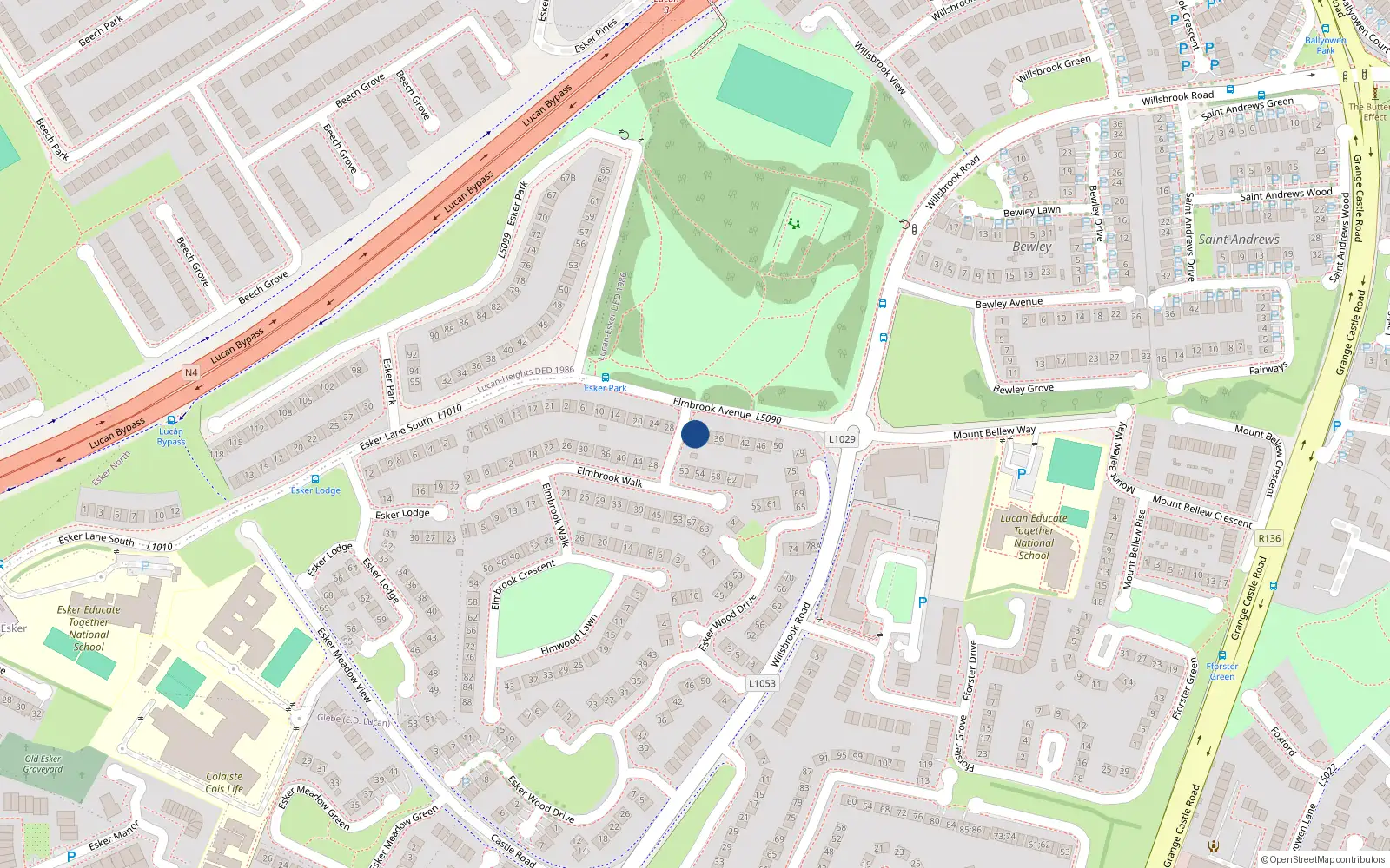 Overhead map showing the location of 30 Elmbrook Avenue, Lucan