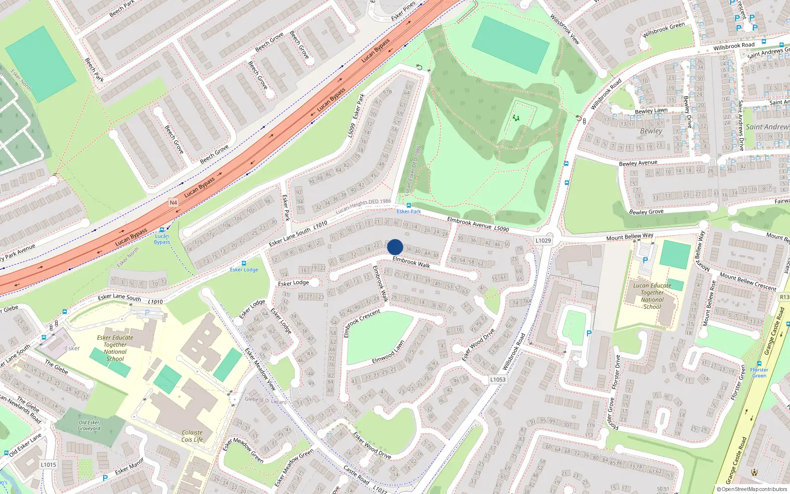 Overhead map showing the location of 30 Elmbrook Walk, Lucan, Dublin