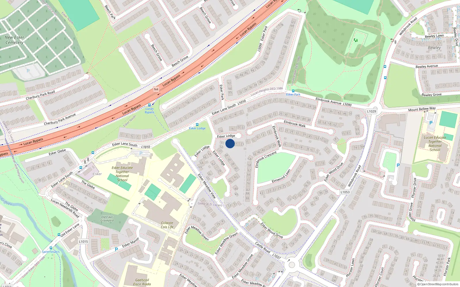 Overhead map showing the location of 30 Esker Lodge, Lucan