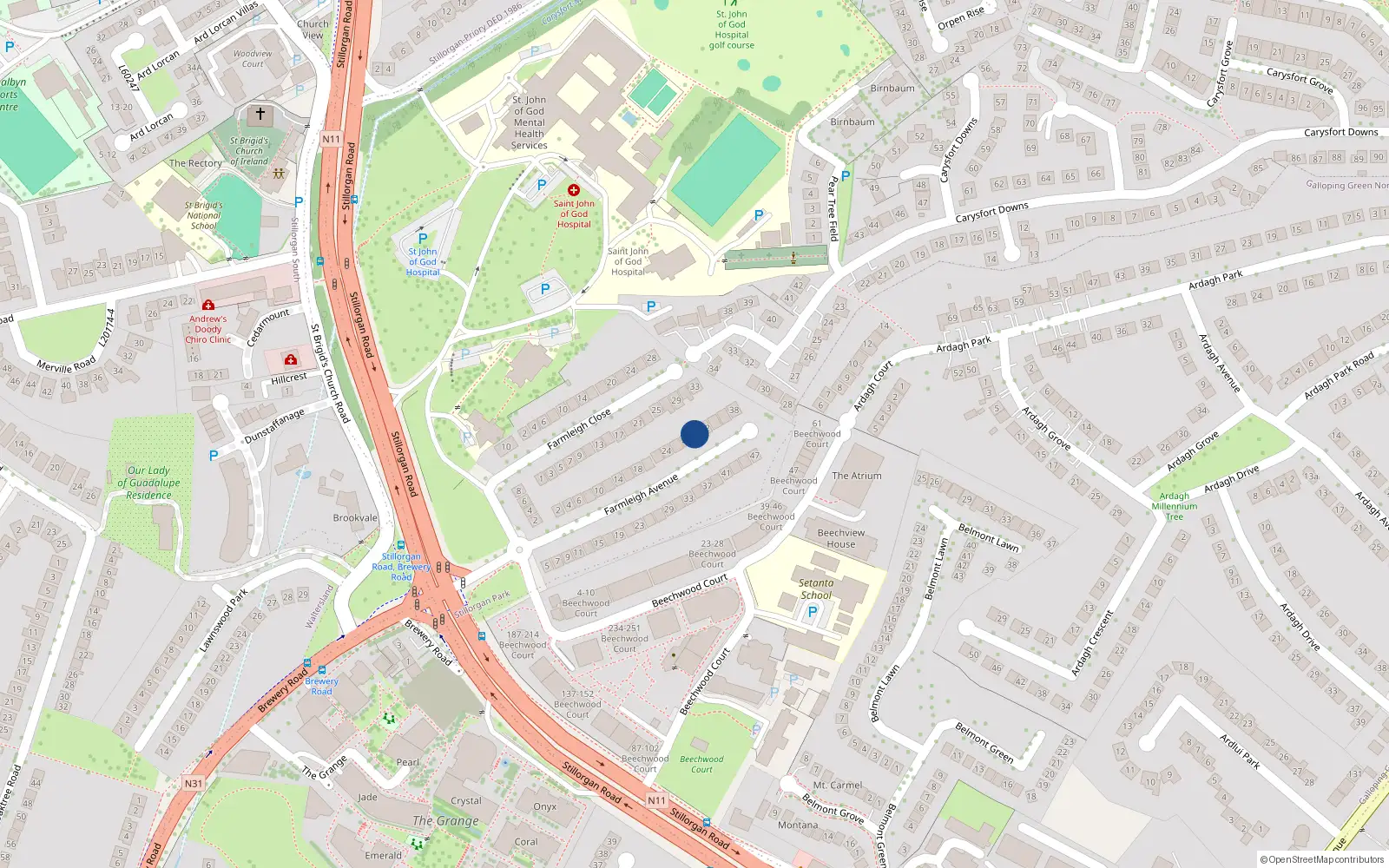 Overhead map showing the location of 30 Farmleigh Avenue, Stillorgan, Dublin