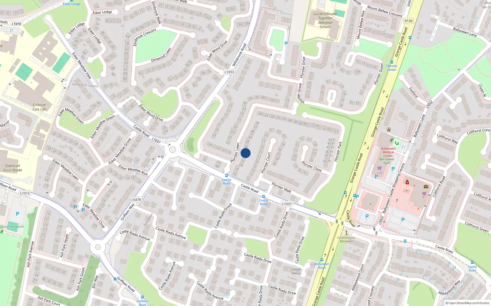 Overhead map showing the location of 30 Fforster Lawn, Lucan